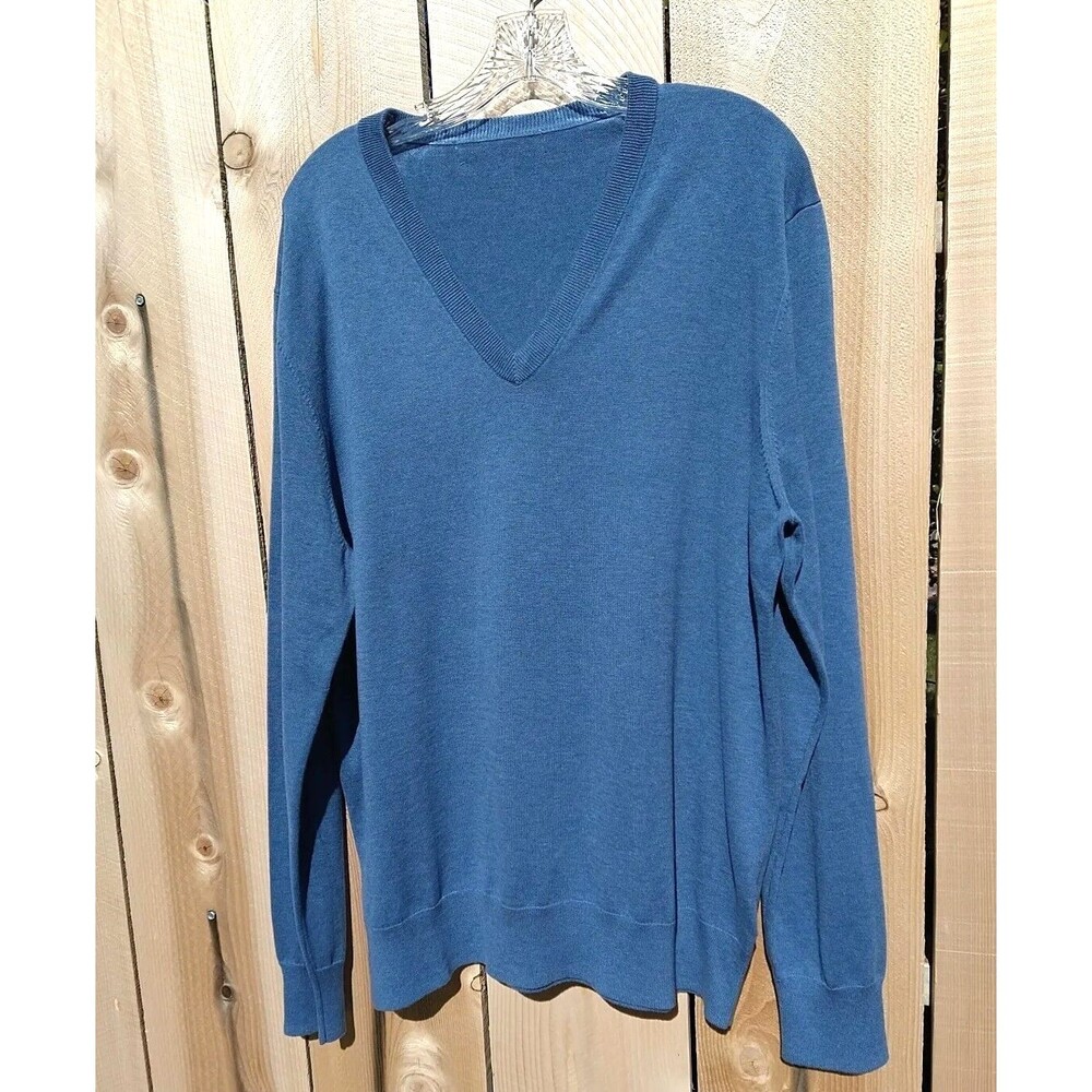 Brooks Brothers 100% Supima Cotton V-Neck Sweater Men's Large Blue